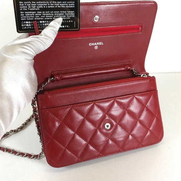Chanel Classic Wallet on Chain Red Lambskin SHW - Picture 13 of 16